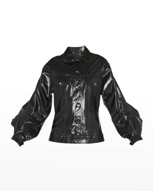 Balloon-Sleeve Patent Leather Jean Jacket